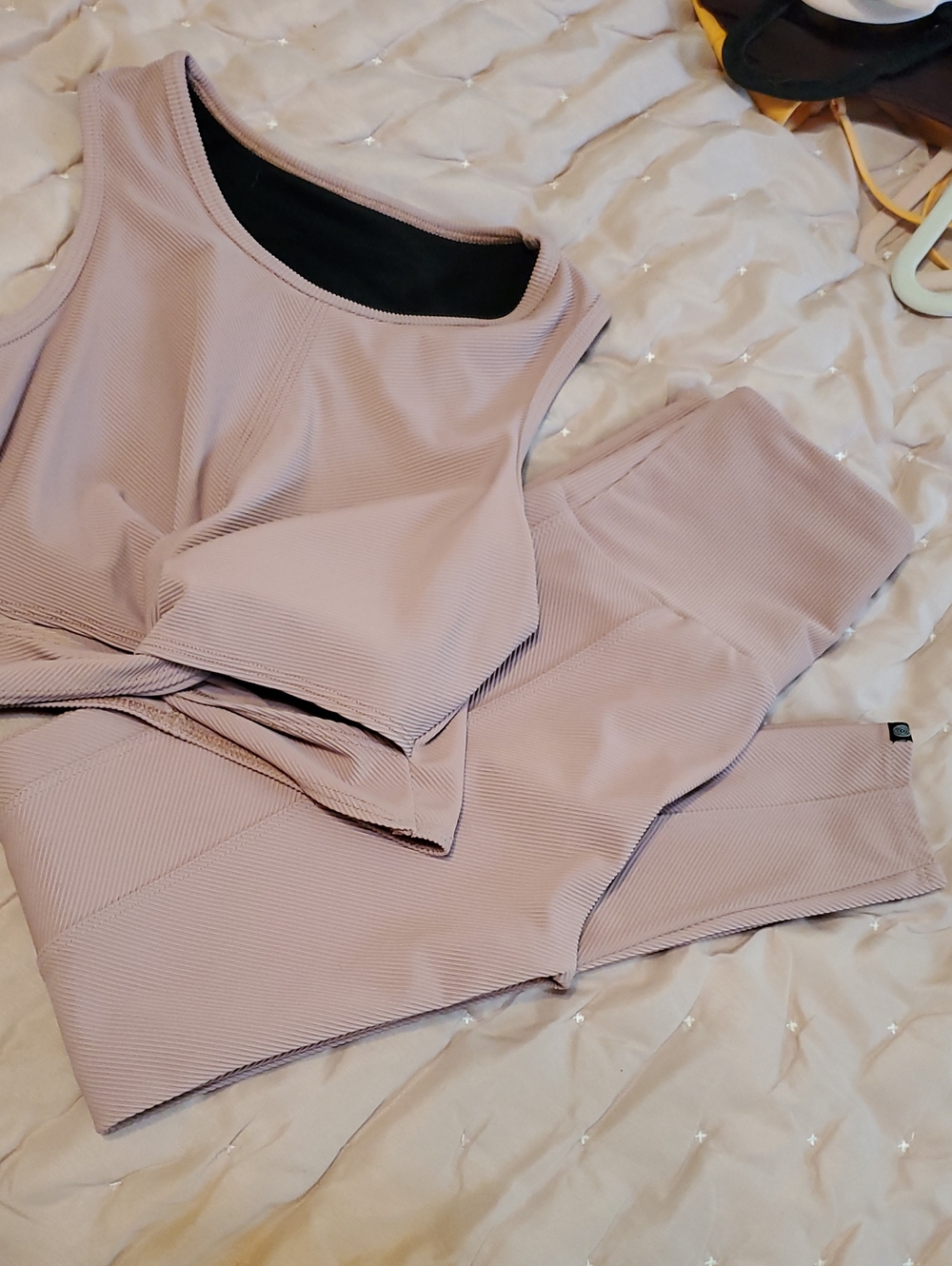 Onzie Ribbed High-Waist Leggings and Twisted Crop Tank Set - Dusty Mauve